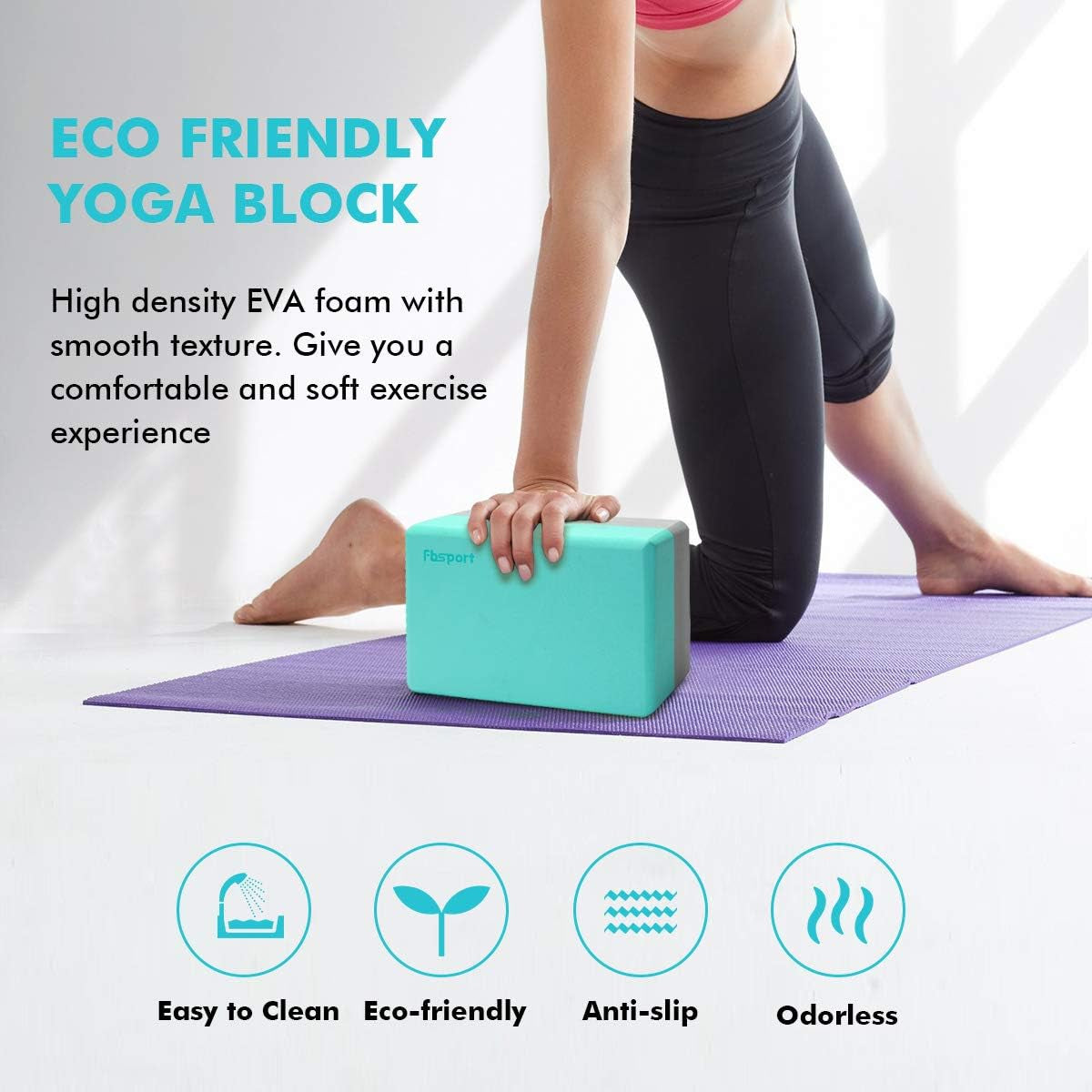 High-Density EVA Foam Yoga Block Set (2 Pack) with Non-Slip Yoga Strap - Ideal for Yoga, Pilates, and Stretching (9" x 6" x 4")