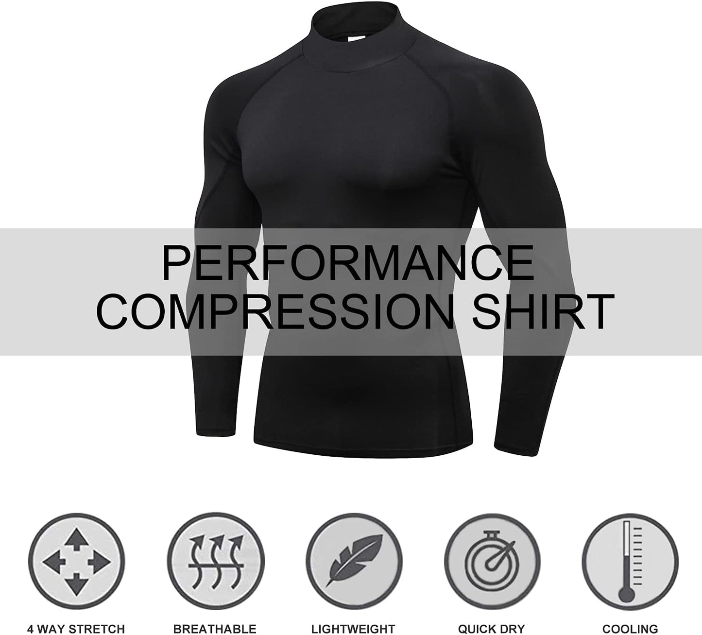 3 Pack Mens Mock Turtleneck Compression Shirts Long Sleeve Sun Protection Shirts Cooling Workout Gym Tops Undershirt