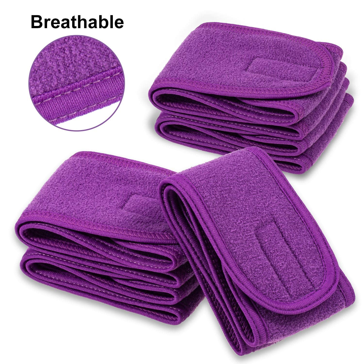 Spa Facial Headband  4 Packs Head Wrap Terry Cloth Headband Adjustable Stretch Towel for Bath, Makeup and Sport (Purple)