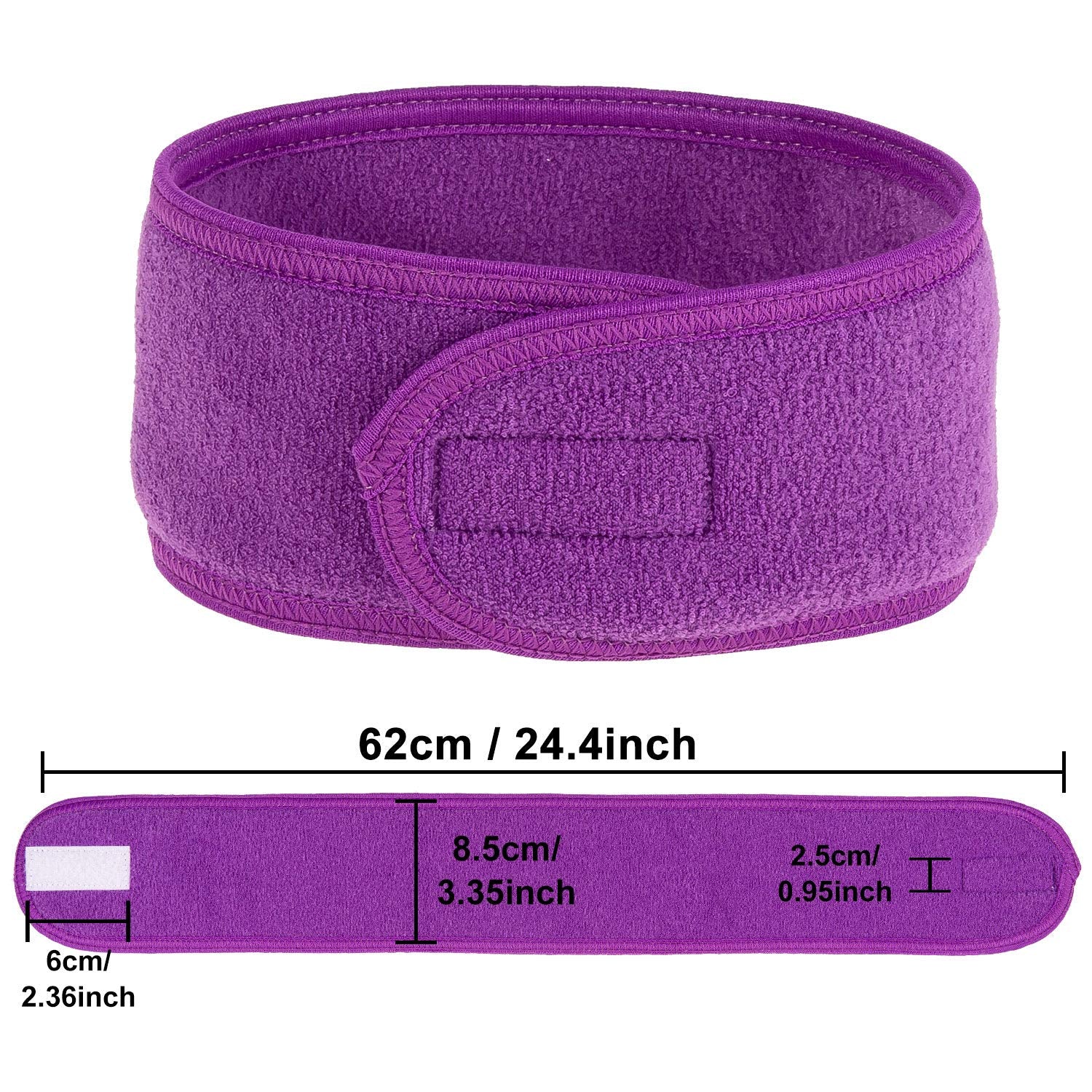 Spa Facial Headband  4 Packs Head Wrap Terry Cloth Headband Adjustable Stretch Towel for Bath, Makeup and Sport (Purple)