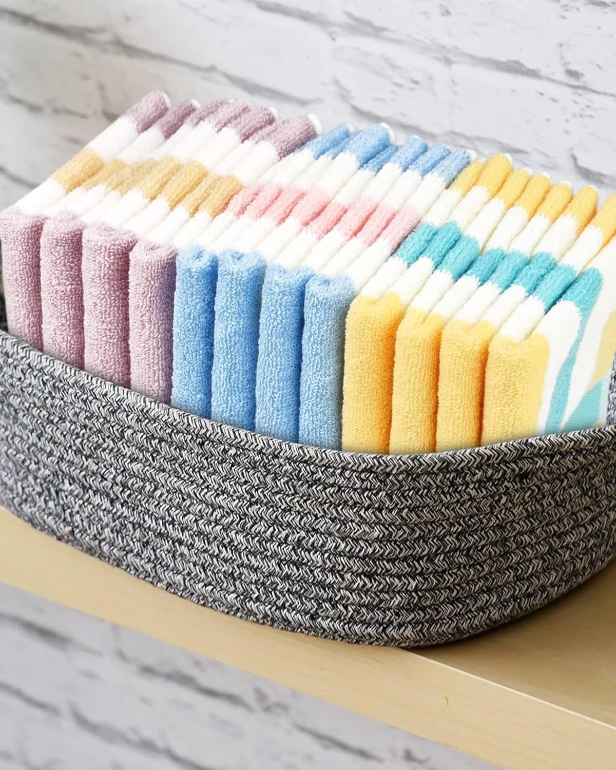 Cotton Striped Washcloths - Set of 12, 13 x 13 Inches, Available in 3 Colors for Face and Body Cleansing