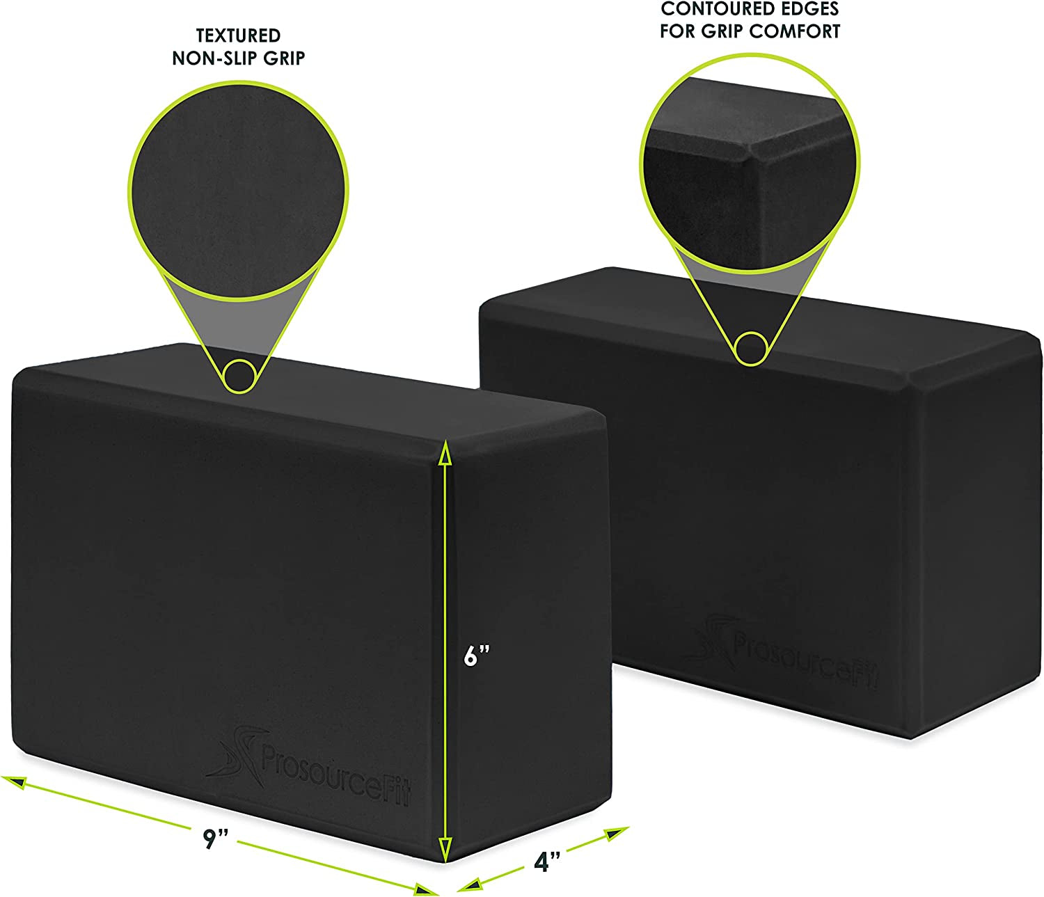 High-Density EVA Foam Yoga Blocks (Set of 2) - Dimensions: 4” x 6” x 9”