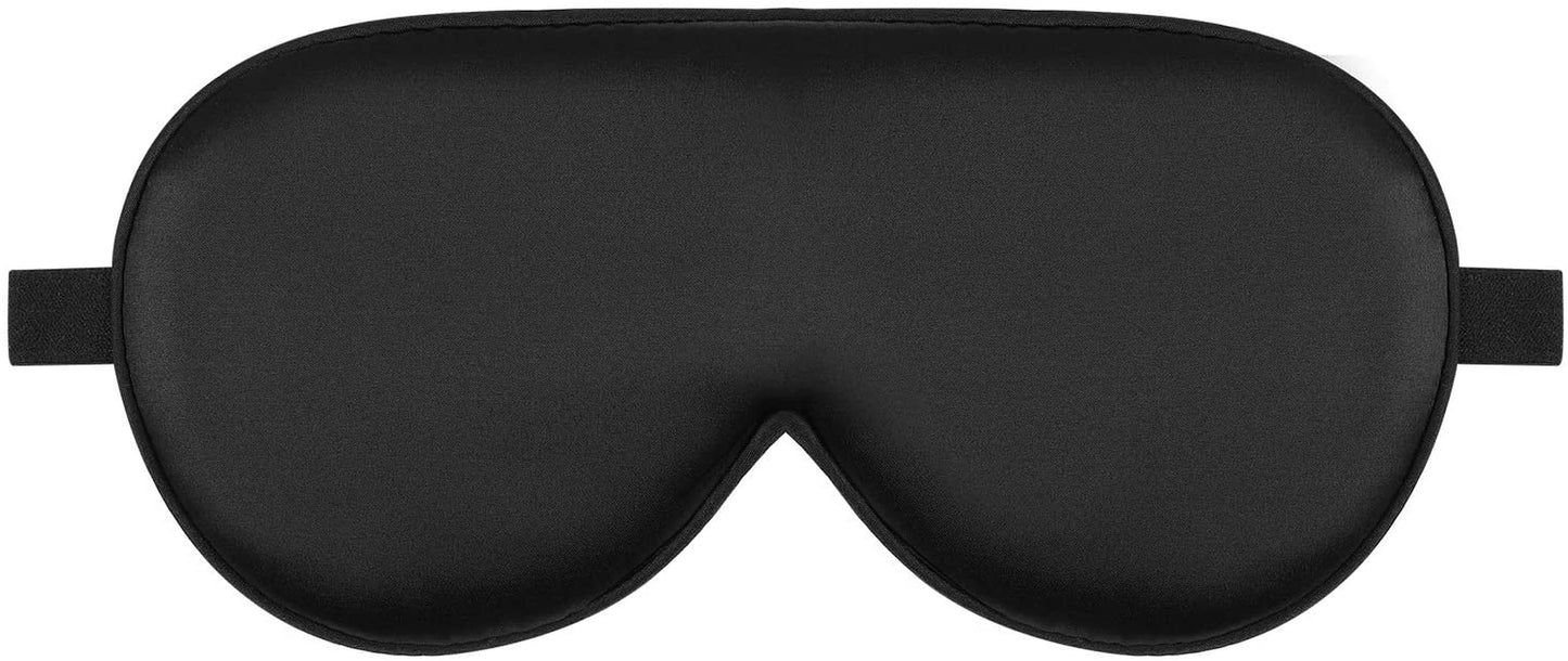 Sleep Mask Silk Cover Eye Contour Built-In No Pressure for Sleeping, Upgrade over Conventional Flat Satin Eye Masks, Machine Washable (Black)