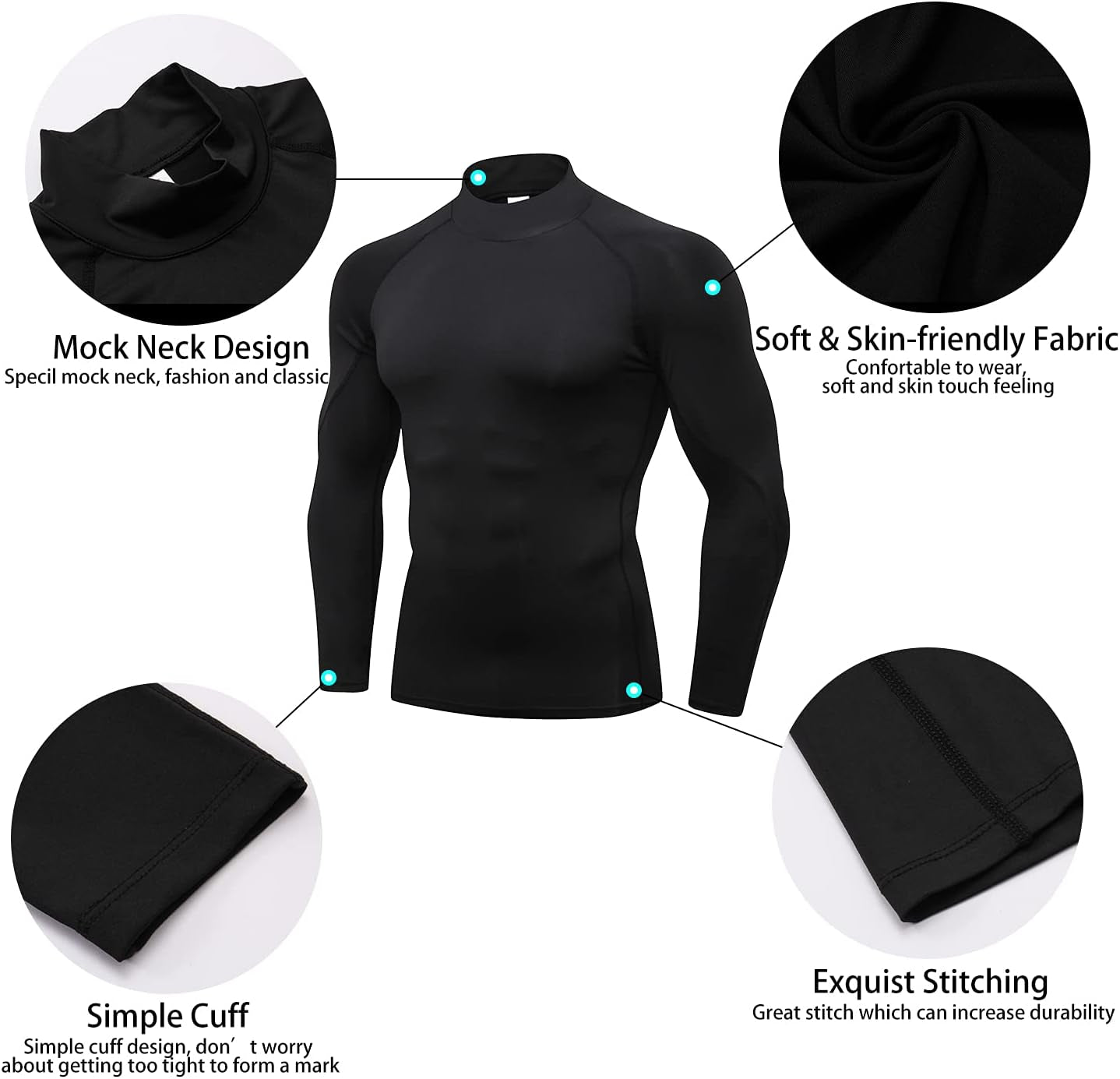 3 Pack Mens Mock Turtleneck Compression Shirts Long Sleeve Sun Protection Shirts Cooling Workout Gym Tops Undershirt