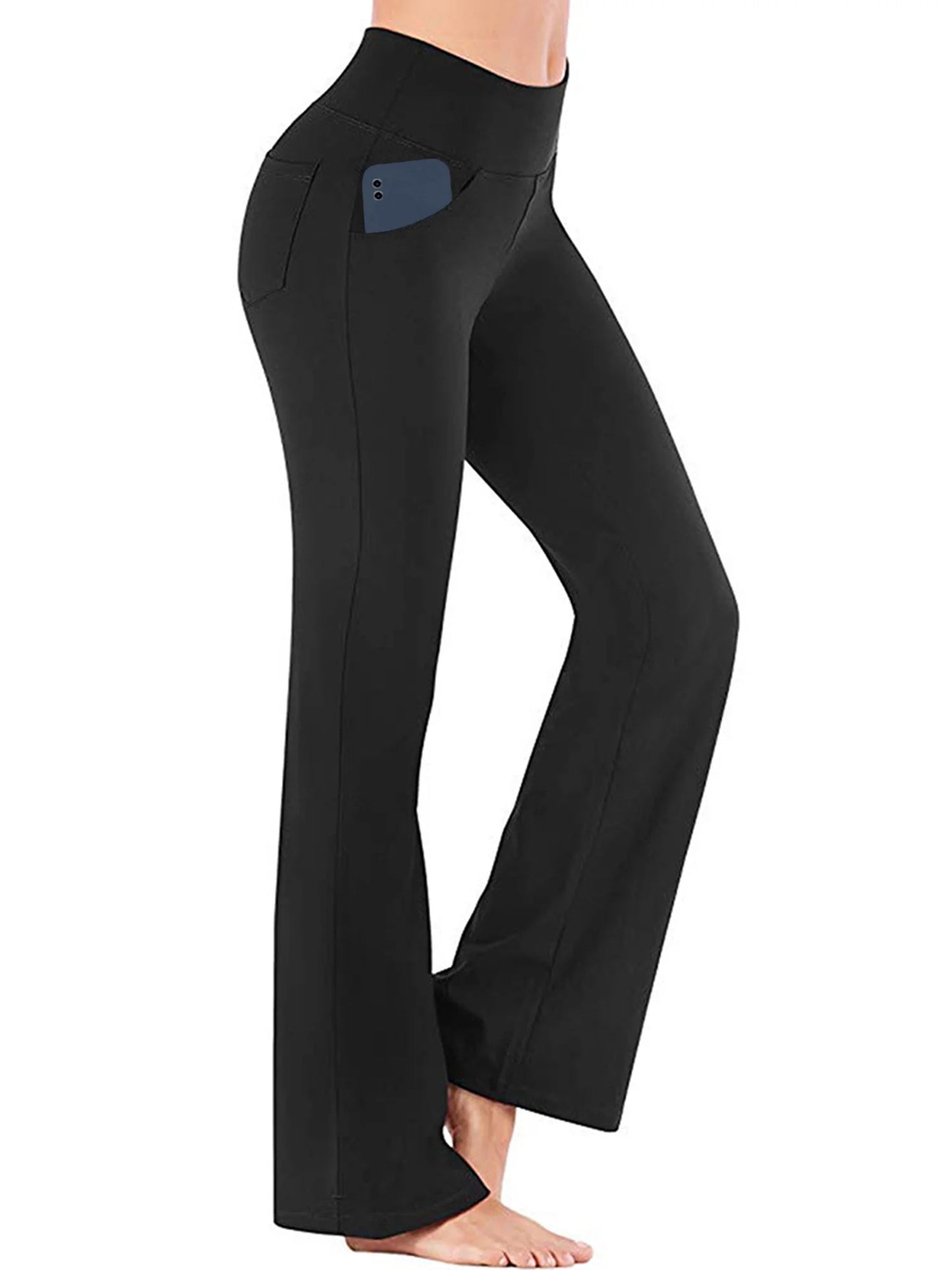 Women Bootcut Yoga Pants with Pockets Female High Waist Bootleg Trousers Workout Activewear Black M