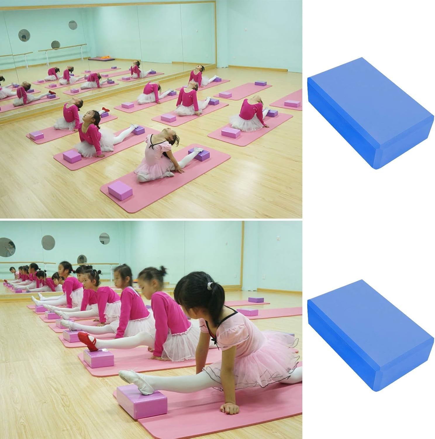 High-Density EVA Foam Yoga Blocks - 2 Pack, Non-Slip Surface for Stability and Balance in Yoga, Pilates, and Meditation (Blue)