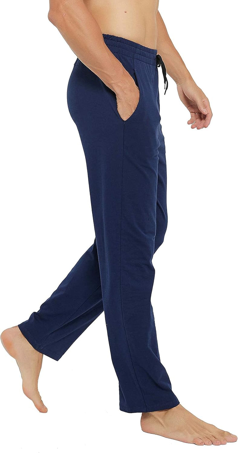 Men's Cotton Yoga Sweatpants with Pockets, Open Bottom Joggers, Lounge Pants - Navy, Size XXL