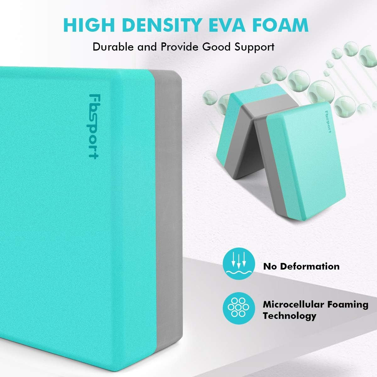 High-Density EVA Foam Yoga Block Set (2 Pack) with Non-Slip Yoga Strap - Ideal for Yoga, Pilates, and Stretching (9" x 6" x 4")