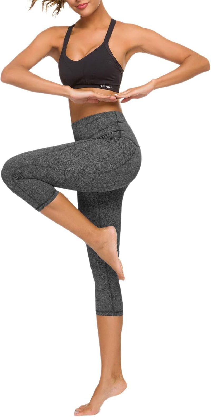 Women'S High Waisted Yoga Capris with Pockets Tummy Control Workout Sports Running Capri Leggings