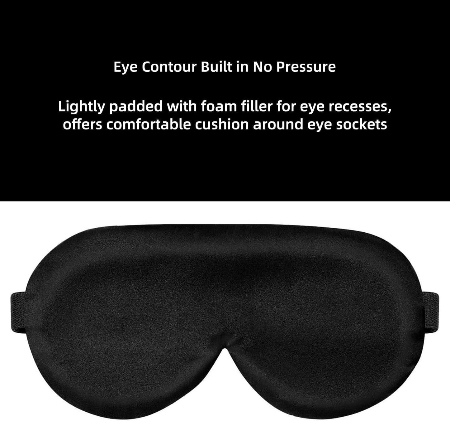 Sleep Mask Silk Cover Eye Contour Built-In No Pressure for Sleeping, Upgrade over Conventional Flat Satin Eye Masks, Machine Washable (Black)