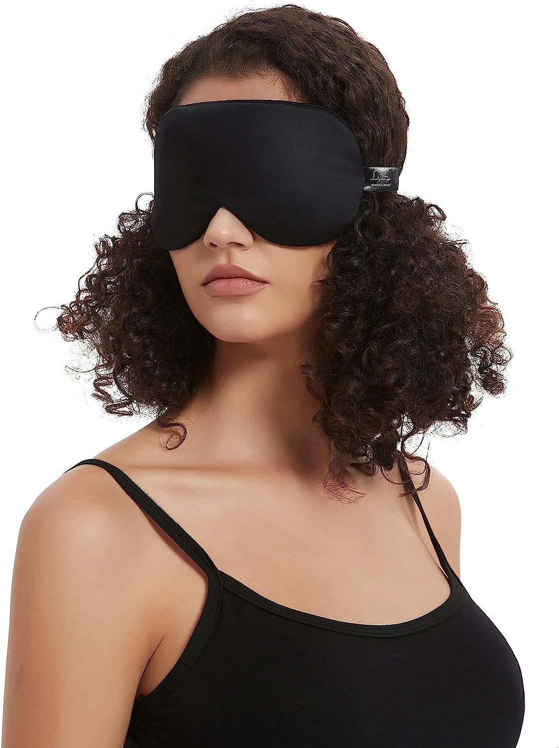 Sleep Mask Silk Cover Eye Contour Built-In No Pressure for Sleeping, Upgrade over Conventional Flat Satin Eye Masks, Machine Washable (Black)