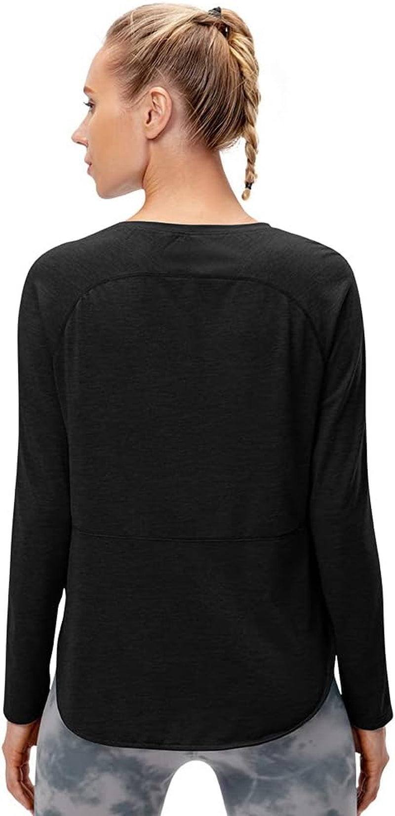 Womens Long Sleeve Workout T-Shirts, Loose Fit Yoga Side Split Curve Hem Running Athletic Lightweight Tops Black