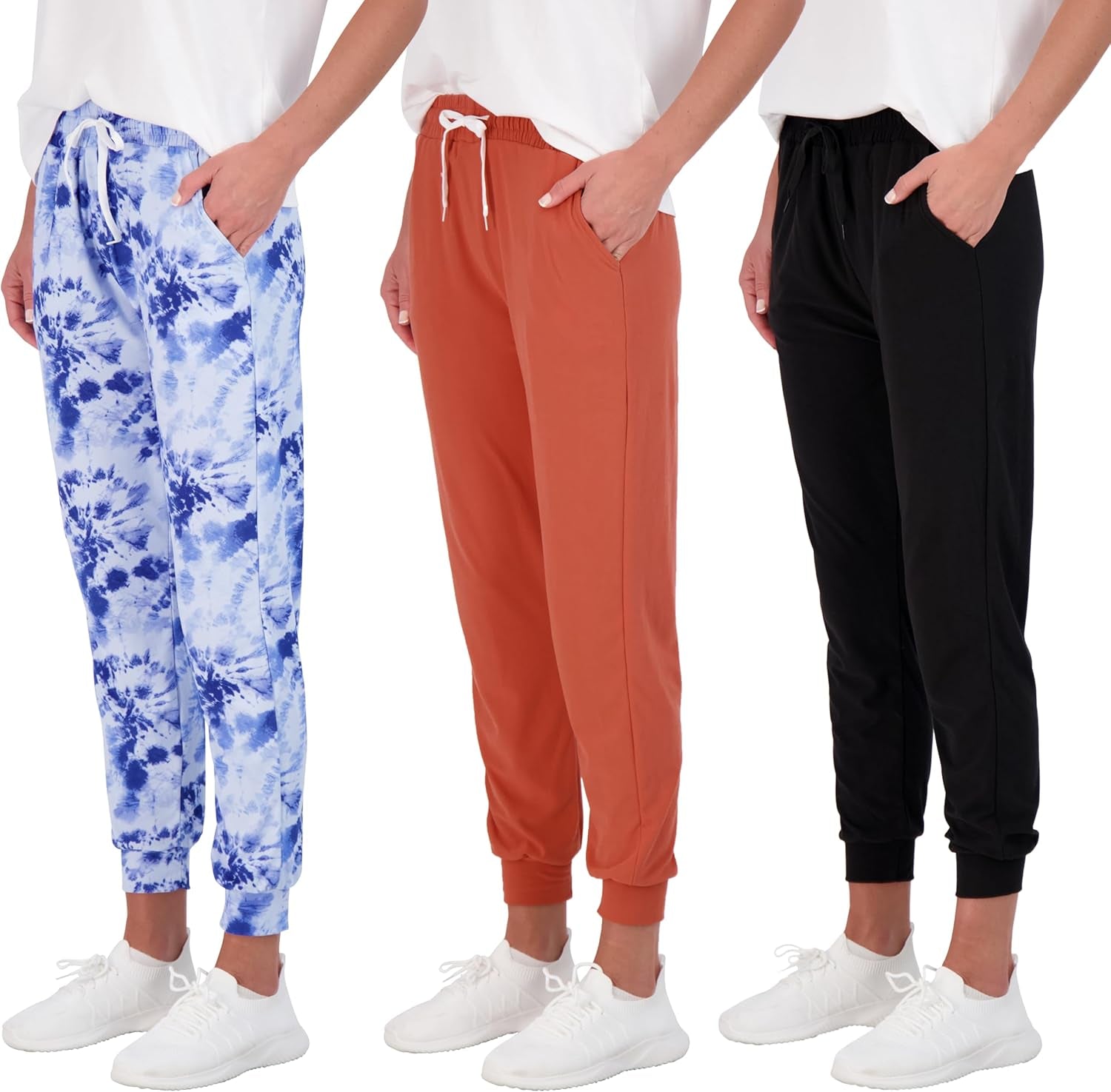 Women's Ultra-Soft Lounge Joggers - 3 Pack Athletic Sweatpants with Pockets (Plus Sizes Available)