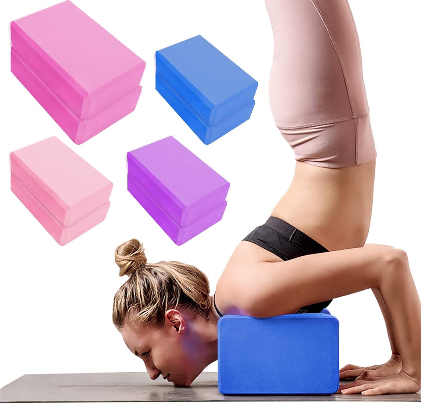 High-Density EVA Foam Yoga Blocks - 2 Pack, Non-Slip Surface for Stability and Balance in Yoga, Pilates, and Meditation (Blue)